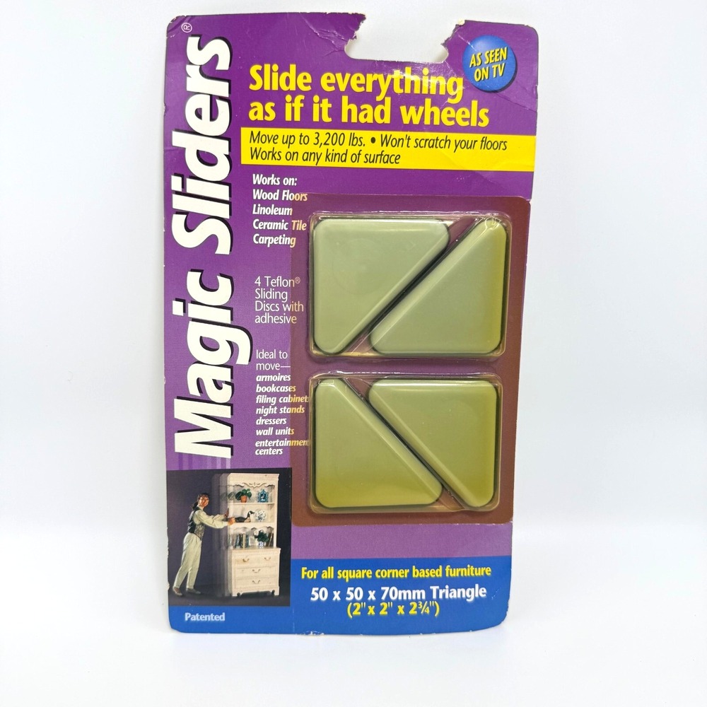 Magic Sliders Triangle 50x50x70mm 4-Pack Teflon Pads Furniture‎ Movers NIP